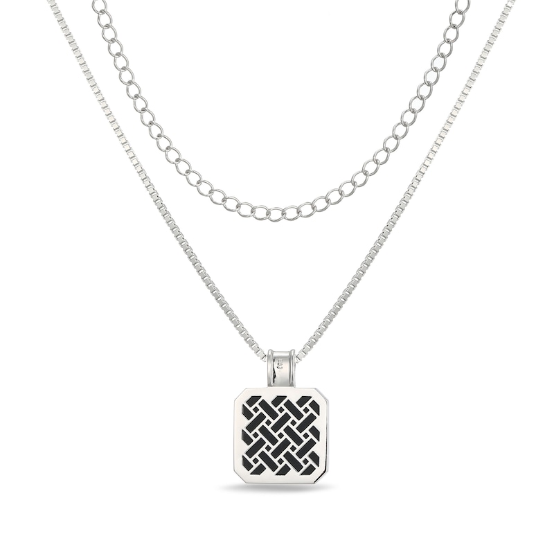 Main Image 4 of Octagon-Shaped Onyx Layered Necklace in Sterling Silver - 22”
