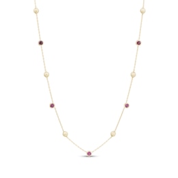 Rhodolite Garnet and Bead Station Necklace in 10K Gold