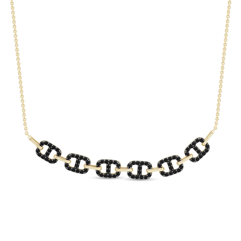 Black Onyx Mariner Link Necklace in 10K Gold - 17"