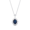 Thumbnail Image 1 of Oval Blue Sapphire and 0.04 CT. T.W. Diamond Frame Pendant in 10K White Gold