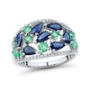 Thumbnail Image 1 of Pear-Cut Blue Sapphire, Emerald and 0.11 CT. T.W Diamond Fashion Ring in 10K White Gold
