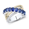 Thumbnail Image 1 of Emerald-Cut Blue Lab-Created Sapphire and 0.23 CT. T.W. Diamond Crossover Ring in Sterling Silver and 10K Gold