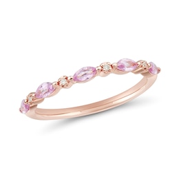 Marquise-Cut Pink Sapphire and Diamond Accent Stackable Ring in 10K Rose Gold