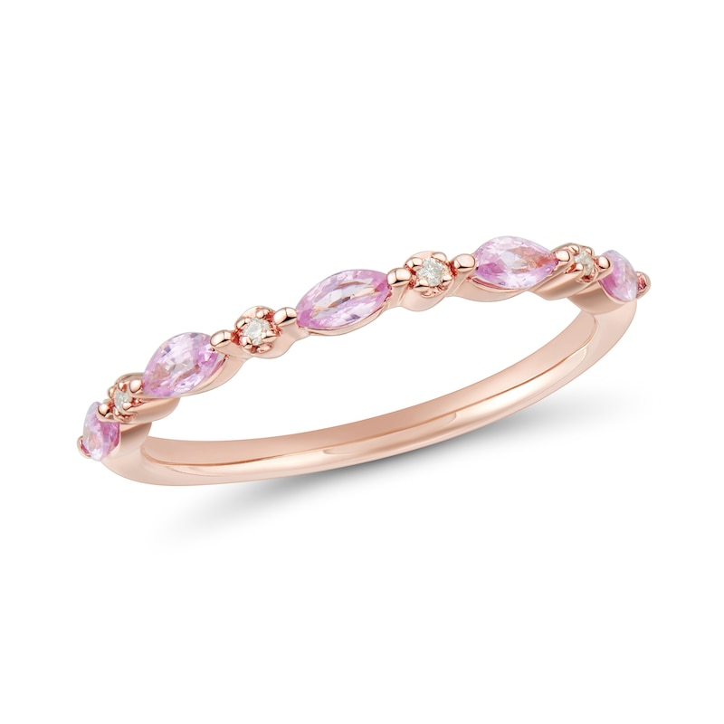 Marquise-Cut Pink Sapphire and Diamond Accent Stackable Ring 10K Rose Gold