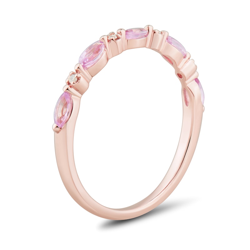 Marquise-Cut Pink Sapphire and Diamond Accent Stackable Ring 10K Rose Gold