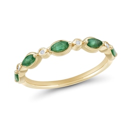 Marquise-Cut Emerald and Diamond Accent Stackable Ring in 10K Gold