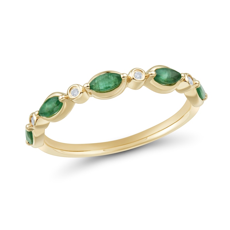 Marquise-Cut Emerald and Diamond Accent Stackable Ring 10K Gold