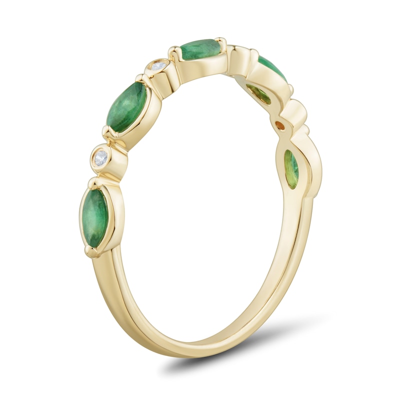 Marquise-Cut Emerald and Diamond Accent Stackable Ring 10K Gold