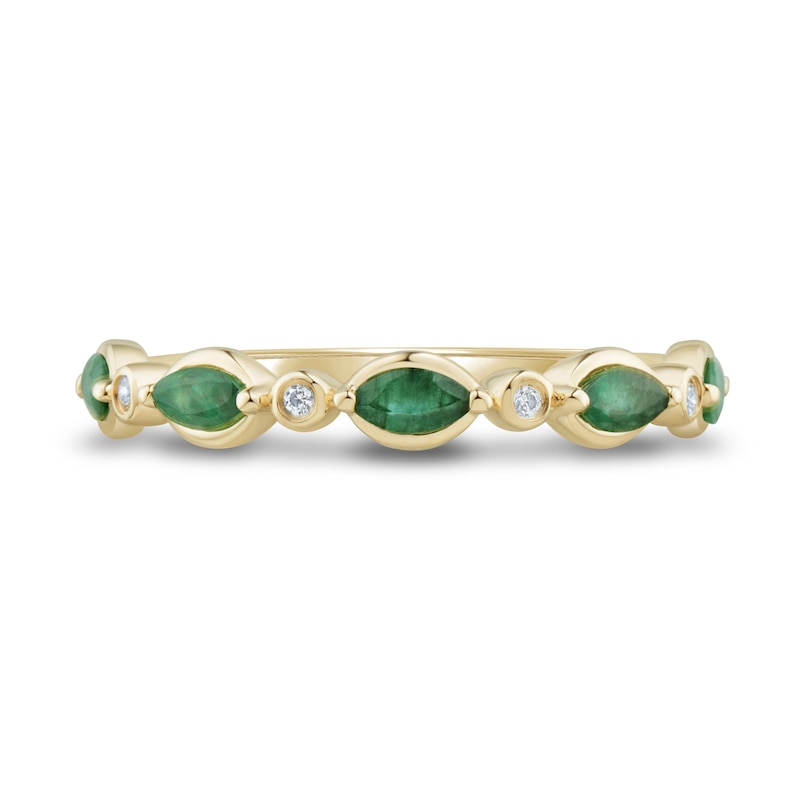 Marquise-Cut Emerald and Diamond Accent Stackable Ring 10K Gold