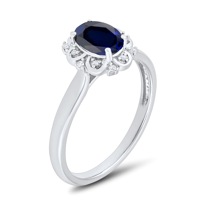 Oval Blue Sapphire and Diamond Accent Frame Ring 10K White Gold
