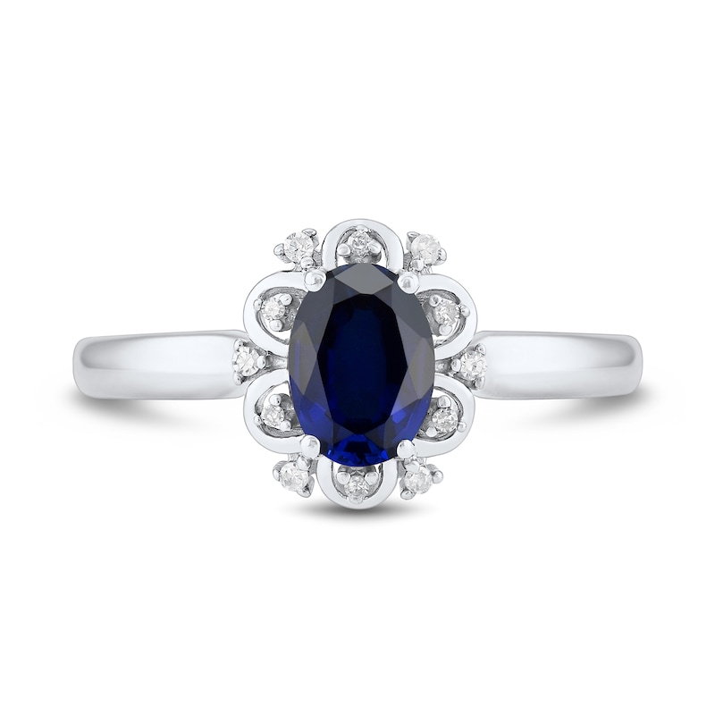 Oval Blue Sapphire and Diamond Accent Frame Ring 10K White Gold