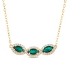 Thumbnail Image 1 of Marquise-Cut Emerald and 0.145 CT. T.W. Diamond Frame Curved Bar Necklace in 10K Gold