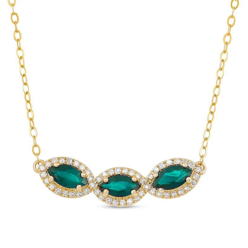 Marquise-Cut Emerald and 0.145 CT. T.W. Diamond Frame Curved Bar Necklace in 10K Gold