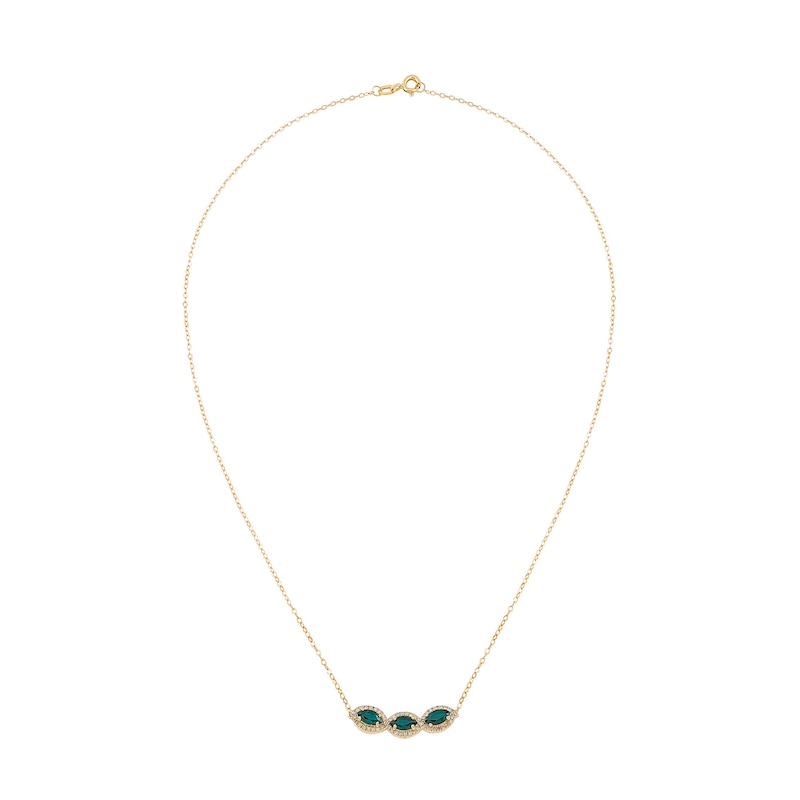 Marquise-Cut Emerald and 0.145 CT. T.W. Diamond Frame Curved Bar Necklace in 10K Gold