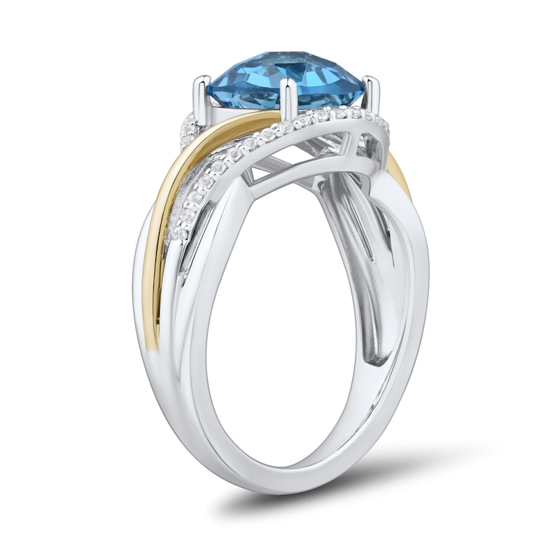 Cushion-Cut Swiss Blue Topaz and White Lab-Created Sapphire Ring Sterling Silver 10K Gold