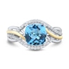 Thumbnail Image 3 of Cushion-Cut Swiss Blue Topaz and White Lab-Created Sapphire Ring in Sterling Silver and 10K Gold