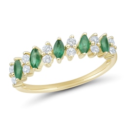 Marquise-Cut Emerald and 0.18 CT. T.W. Diamond Band in 10K Gold