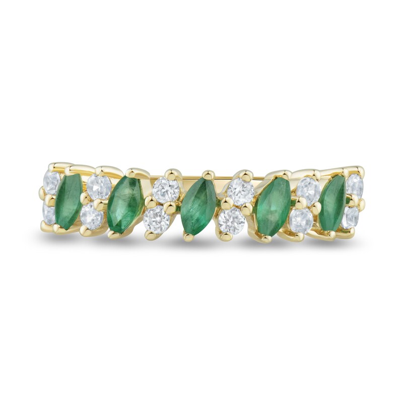 Main Image 2 of Marquise-Cut Emerald and 0.18 CT. T.W. Diamond Band in 10K Gold