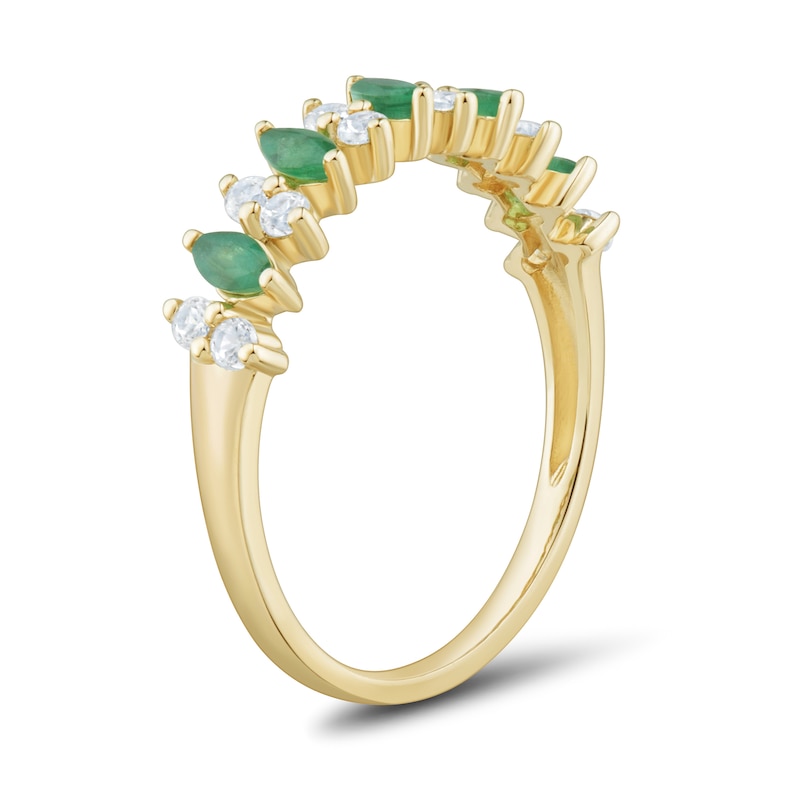 Main Image 3 of Marquise-Cut Emerald and 0.18 CT. T.W. Diamond Band in 10K Gold
