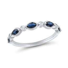 Marquise-Cut Blue Sapphire and Diamond Accent Stackable Ring in 10K White Gold