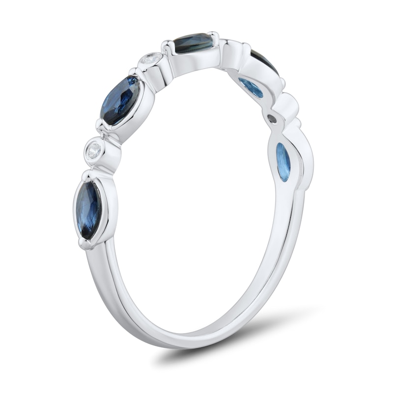 Main Image 3 of Marquise-Cut Blue Sapphire and Diamond Accent Stackable Ring in 10K White Gold