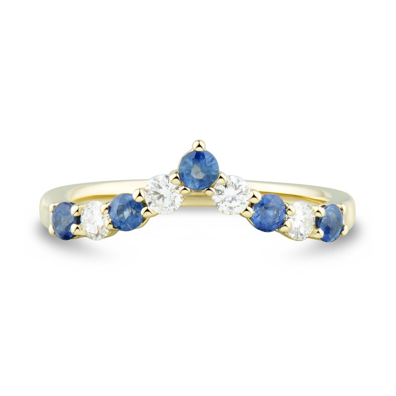 Blue Sapphire and 0.23 CT. T.W. Diamond Chevron Band 10K Gold