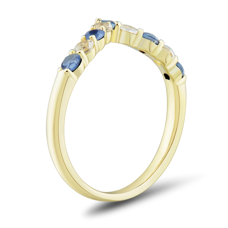Blue Sapphire and 0.23 CT. T.W. Diamond Chevron Band 10K Gold