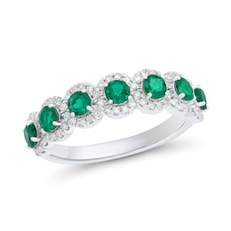 Emerald and 0.29 CT. T.W. Diamond Swirl Frame Band in 10K White Gold