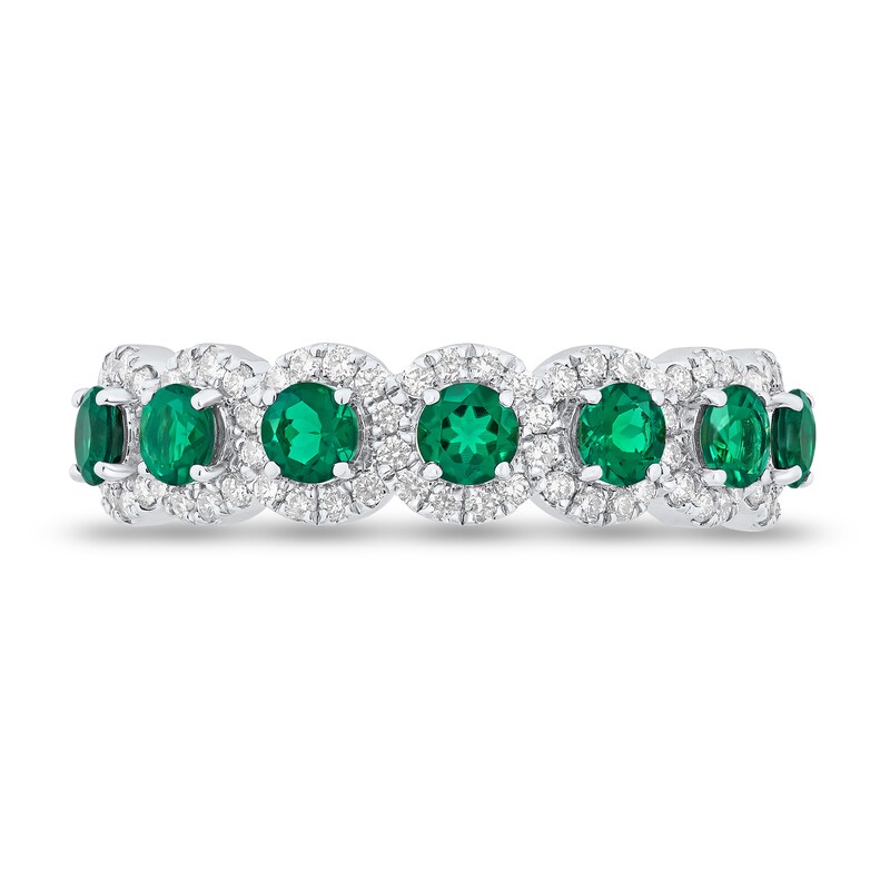 Main Image 2 of Emerald and 0.29 CT. T.W. Diamond Swirl Frame Band in 10K White Gold
