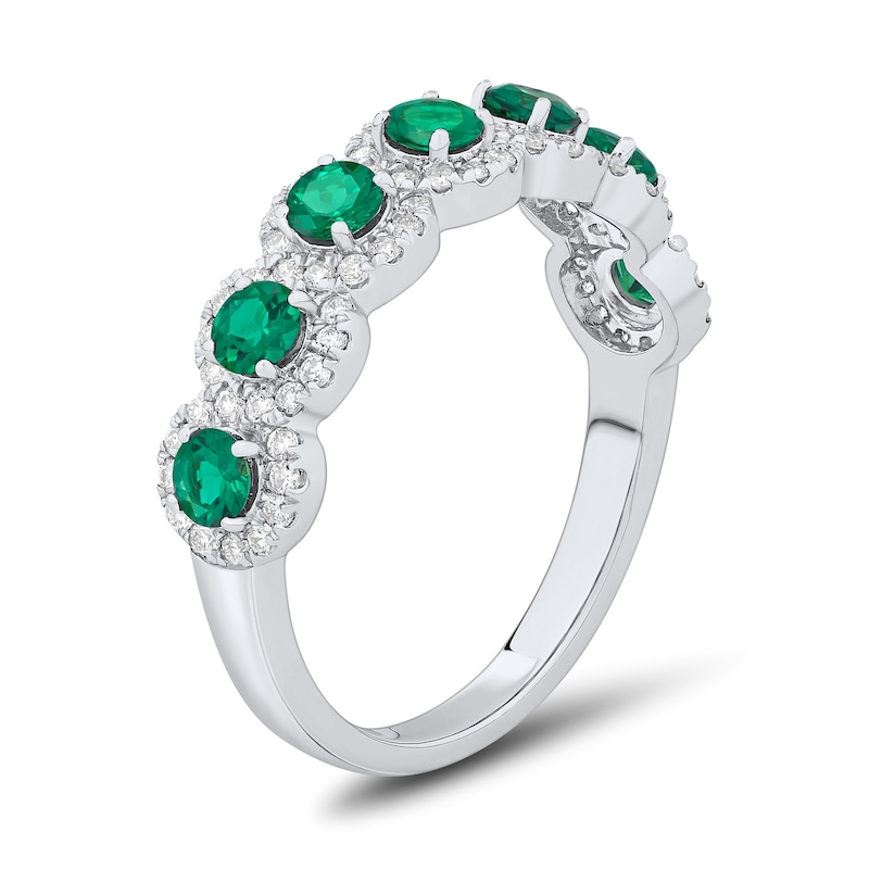 Main Image 3 of Emerald and 0.29 CT. T.W. Diamond Swirl Frame Band in 10K White Gold