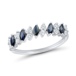 Marquise-Cut Sapphire and 0.18 CT. T.W. Diamond Band in 10K White Gold