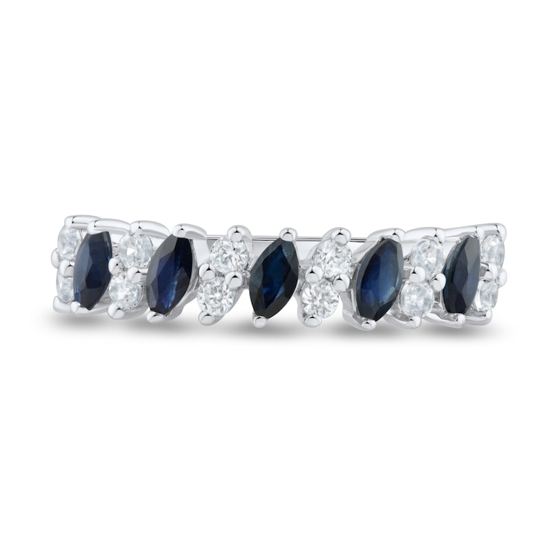 Main Image 2 of Marquise-Cut Sapphire and 0.18 CT. T.W. Diamond Band in 10K White Gold