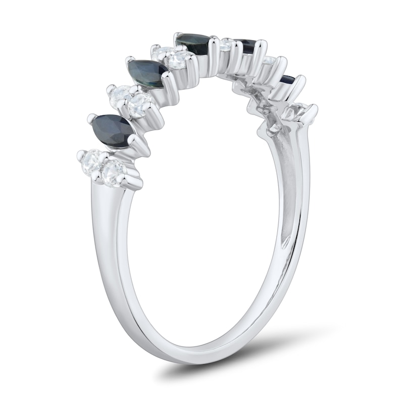 Main Image 3 of Marquise-Cut Sapphire and 0.18 CT. T.W. Diamond Band in 10K White Gold