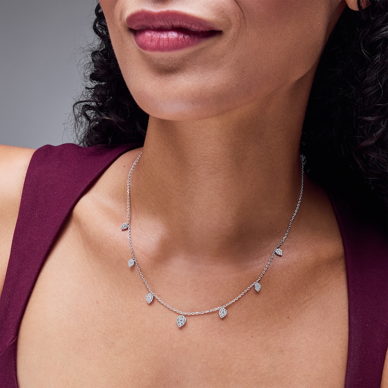 Shooting Star 0.70 CT. T.W. Certified Lab-Grown Diamond Pear-Shaped Station Necklace in Sterling Silver (F/VS2)