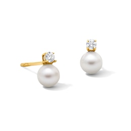 6.0mm Freshwater Pearl and Cubic Zirconia Stud Earrings in 14K Gold