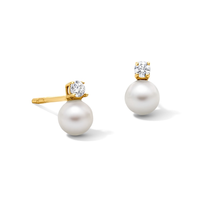 Main Image 1 of 6.0mm Freshwater Pearl and Cubic Zirconia Stud Earrings in 14K Gold