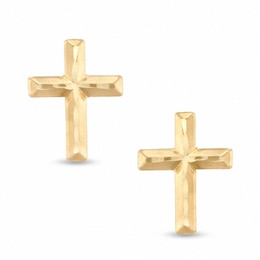 Diamond-Cut Cross Stud Earrings in Solid 14K Gold