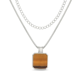 Octagon-Shaped Tiger's Eye Layered Necklace in Sterling Silver - 22”