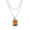 Thumbnail Image 2 of Octagon-Shaped Tiger's Eye Layered Necklace in Sterling Silver - 22”