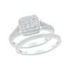 Thumbnail Image 1 of 0.40 CT. T.W. Multi-Diamond Double Cushion Frame Bridal Set in Sterling Silver