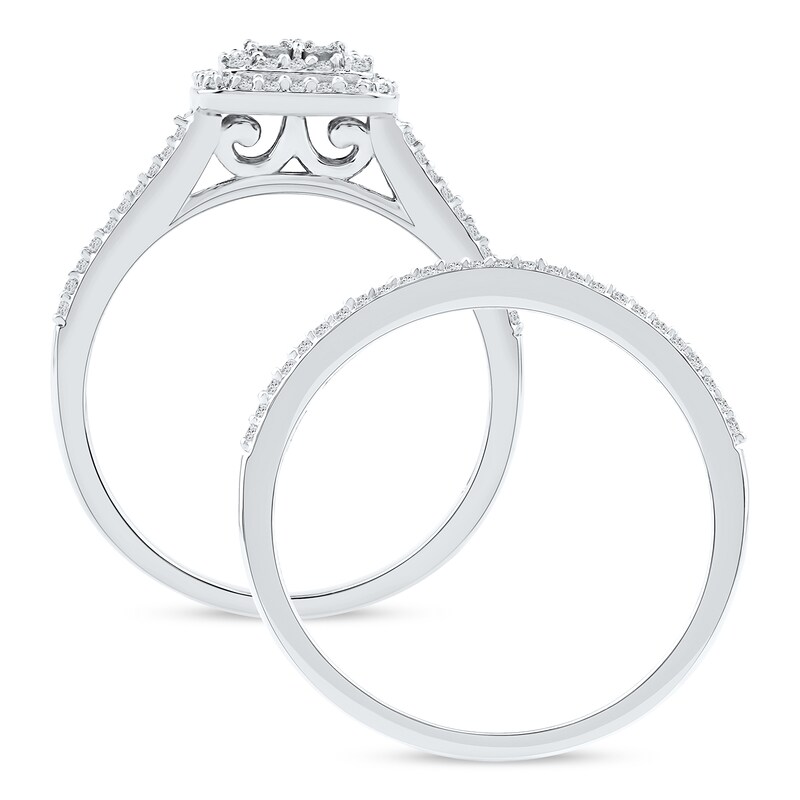 0.40 CT. T.W. Multi-Diamond Double Cushion Frame Bridal Set in Sterling Silver
