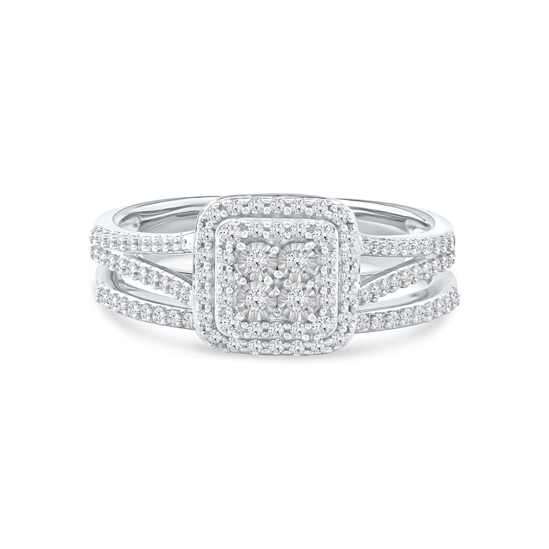 0.40 CT. T.W. Multi-Diamond Double Cushion Frame Bridal Set in Sterling Silver