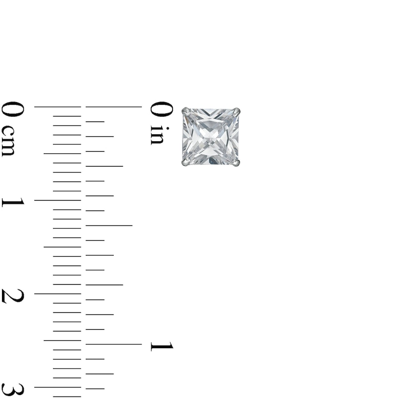 Princess-Cut and Round Cubic Zirconia Stud Earrings Set in 10K Gold