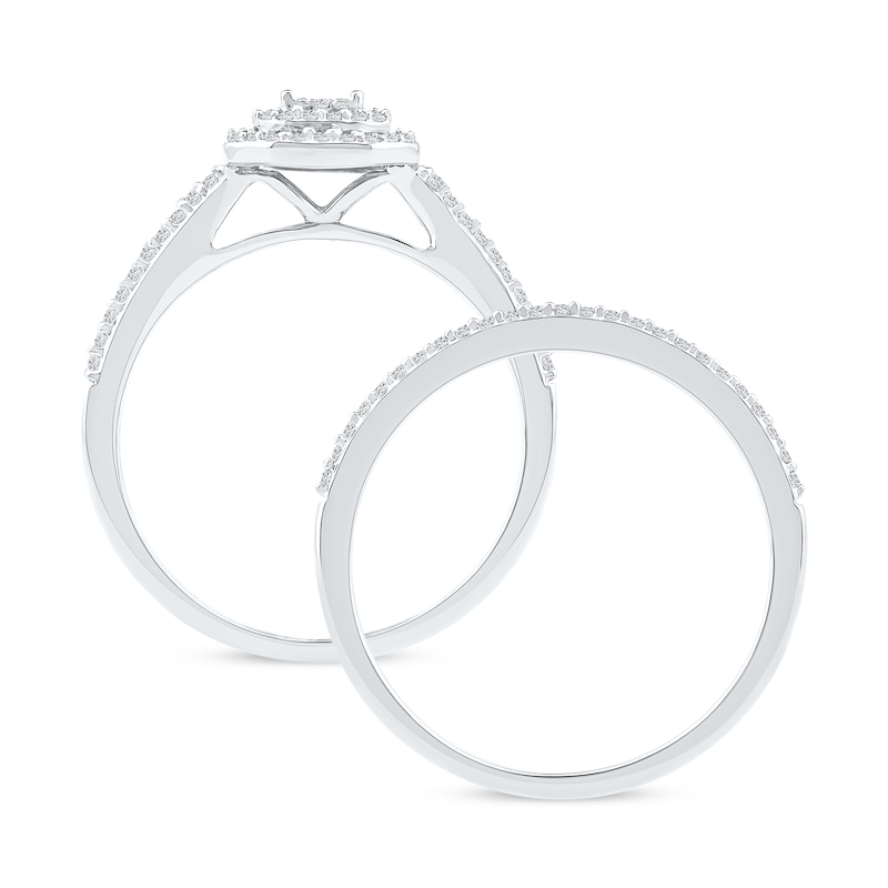 Main Image 3 of 0.40 CT. T.W. Multi-Diamond Double Octagon Frame Bridal Set in Sterling Silver