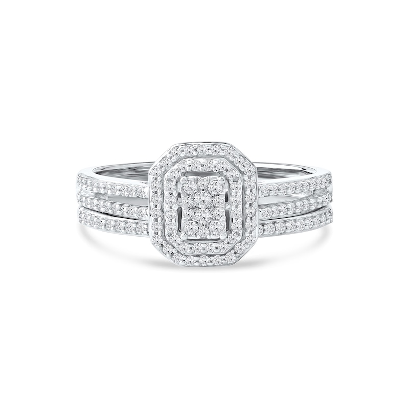 Main Image 4 of 0.40 CT. T.W. Multi-Diamond Double Octagon Frame Bridal Set in Sterling Silver