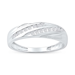 0.27 CT. T.W. Diamond Channel-Set Diagonal Ribbons Wedding Band in Sterling Silver