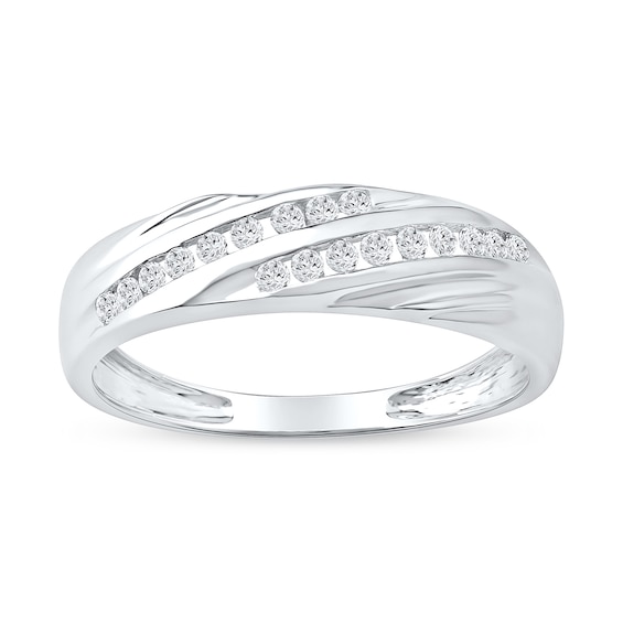 027 CT Tw Diamond ChannelSet Diagonal Ribbons Wedding Band in