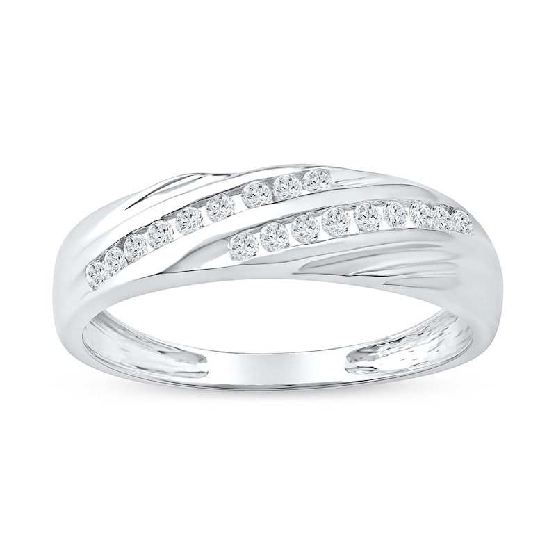 0.27 CT. T.W. Diamond Channel-Set Diagonal Ribbons Wedding Band in Sterling Silver