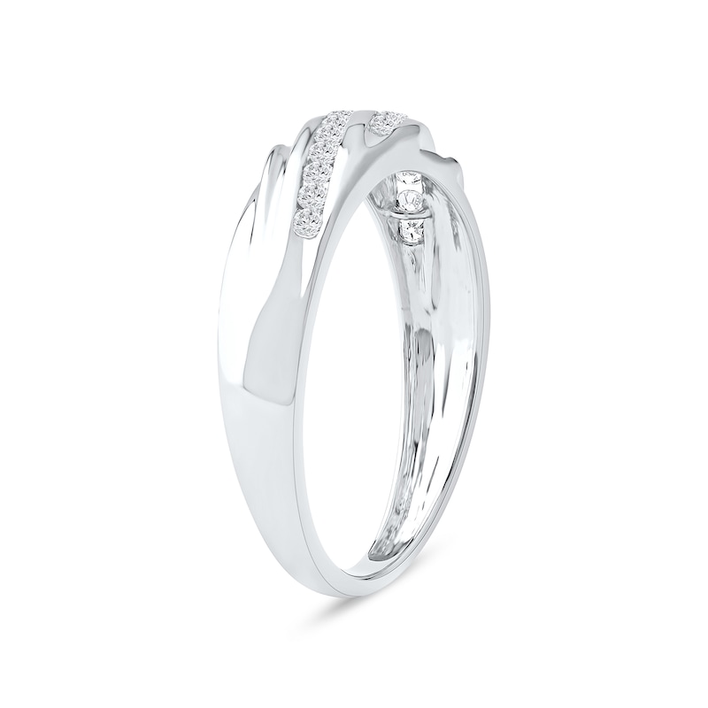 Main Image 2 of 0.27 CT. T.W. Diamond Channel-Set Diagonal Ribbons Wedding Band in Sterling Silver