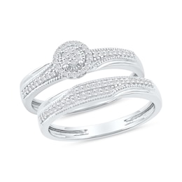 0.20 CT. T.W. Multi-Diamond Frame Bridal Set in Sterling Silver